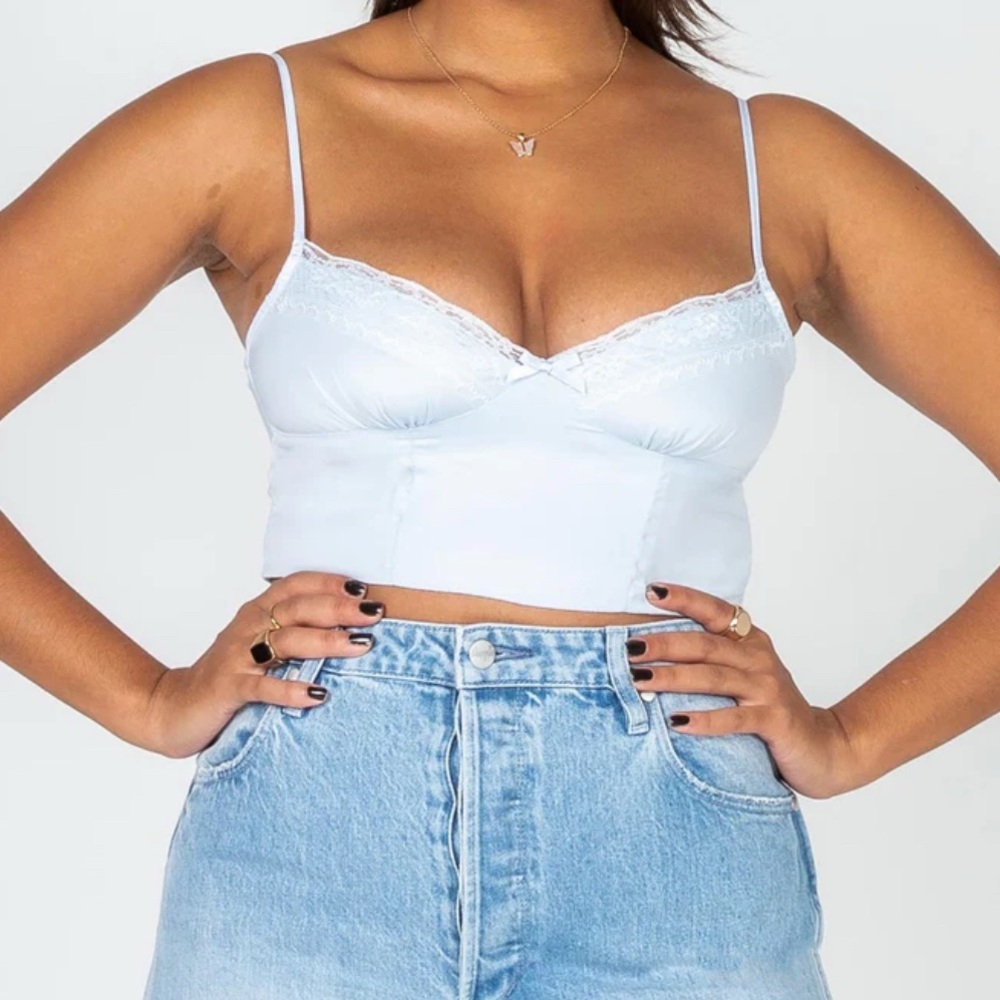 Princess Polly Old School Love Blue Crop Top Size 4
